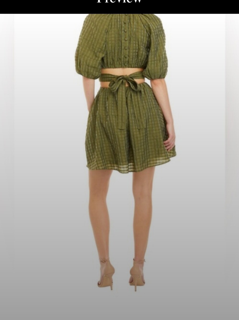 NWT Moon River Olive Puff-Sleeve Cutout Mini Dress - Picture 2 of 4